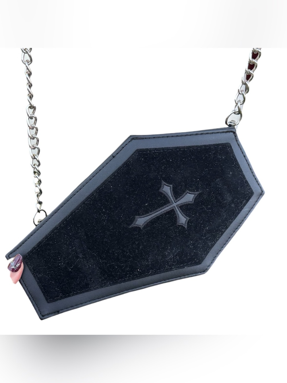 Gothic Goth Punk Black Velvet Soft Coffin Cross Halloween Spooky Mini Bag Purse